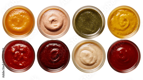 Bowls of Various Sauces on Transparent Background. Generative AI