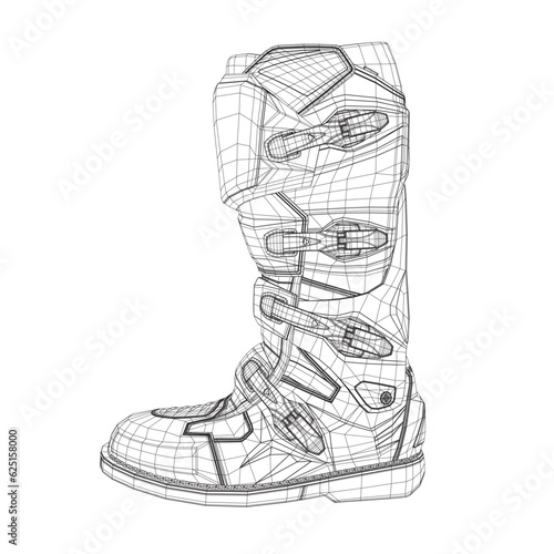 Wireframe of boots motorcycle line icon vector illustration. Leg protection. 3D.