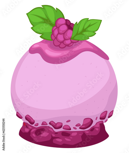Wild raspberry cake or pudding with leaves vector