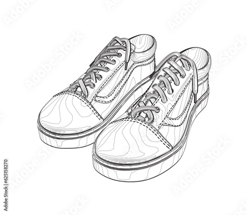 Outline sneakers on white background. Run Concept. Vector illustration. Sneakers for summer. Vector stock illustration. Sport wear for men and women