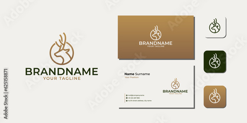 Luxury Line Deer Logo Bundle With Business Card And Icon vector
