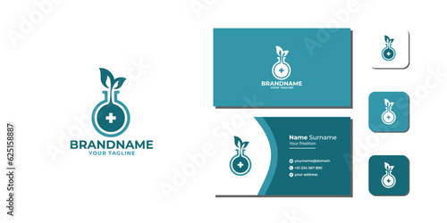 Science Tube Leaf Health Logo Template Bundle With Business Card And Icon vector