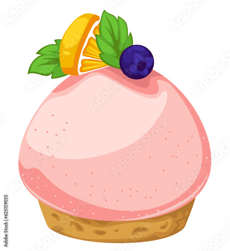 Sweet pudding with lemon and berry, dessert cafe