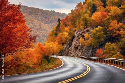 Colorful Autumn Landscape Along The Highway. Generative AI