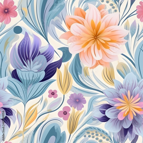 colorful floral repeating seamless tile pattern design made with generative ai