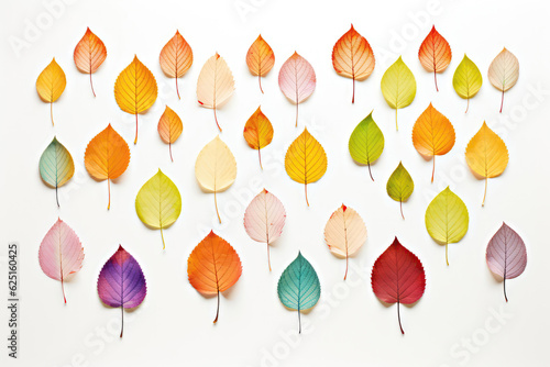 Natures Confetti Colorful Leaves On White Background. Generative AI