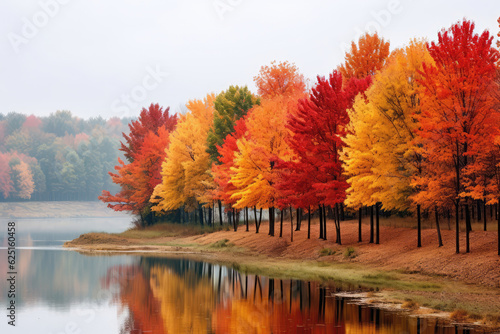 Scenic Autumn Landscape With Trees Displaying Various Fall Colors. Generative AI