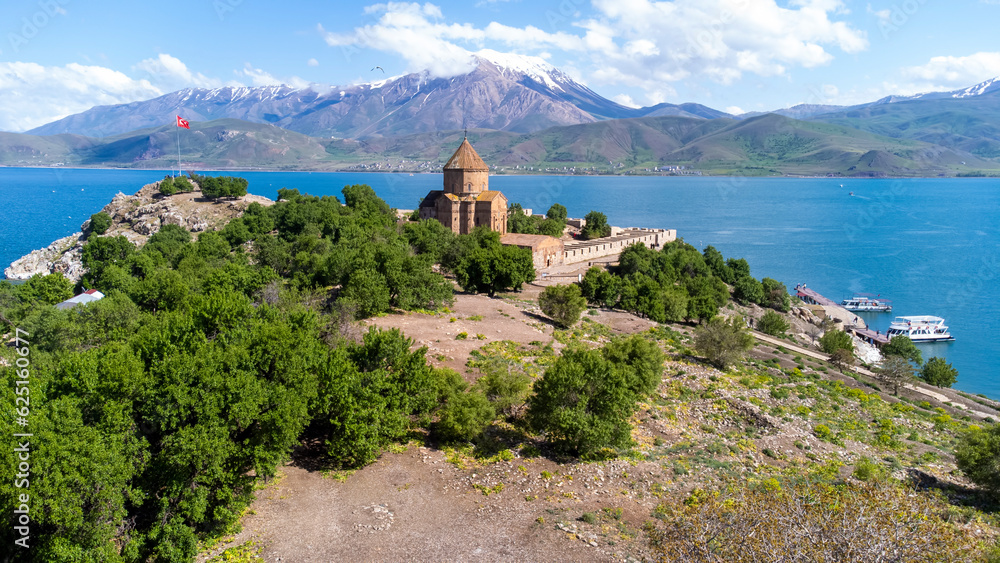 Akdamar Island in Van Lake. The Armenian Cathedral Church of the Holy Cross - Akdamar - Ahtamara - Turkey