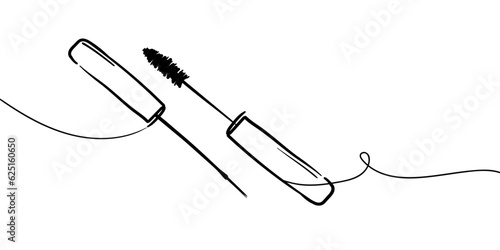 Mascara cosmetics outline. Eyeliner makeup continuous one line drawing. Decorative eyebrow cosmetics on white background