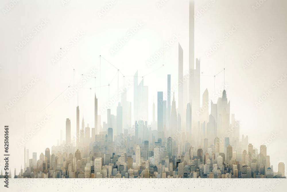 Graphics On The Background Of A Big City In The Fog. Generative AI