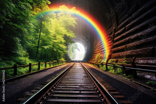 Rainbow Arching Over The Lightfilled End Of Tunnel. Generative AI