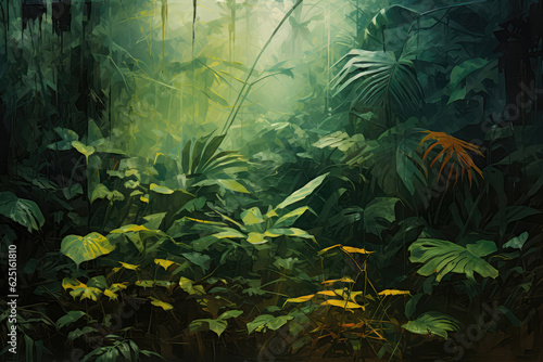 Jungle, Rough Texture, Brush Strokes. Generative AI © Anastasiia