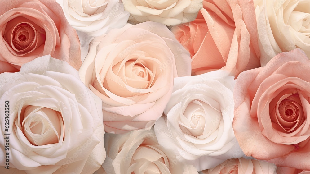 Fototapeta premium Roses in various shades photo realistic illustration - Generative AI.