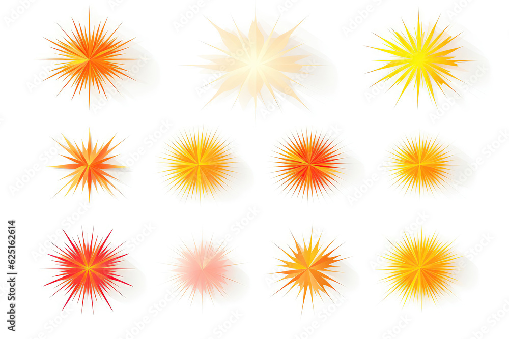Set Abstract Sun Glare Rays On White Background. Generative AI Set Abstract Sun Glare Rays On White Background. Generative AI