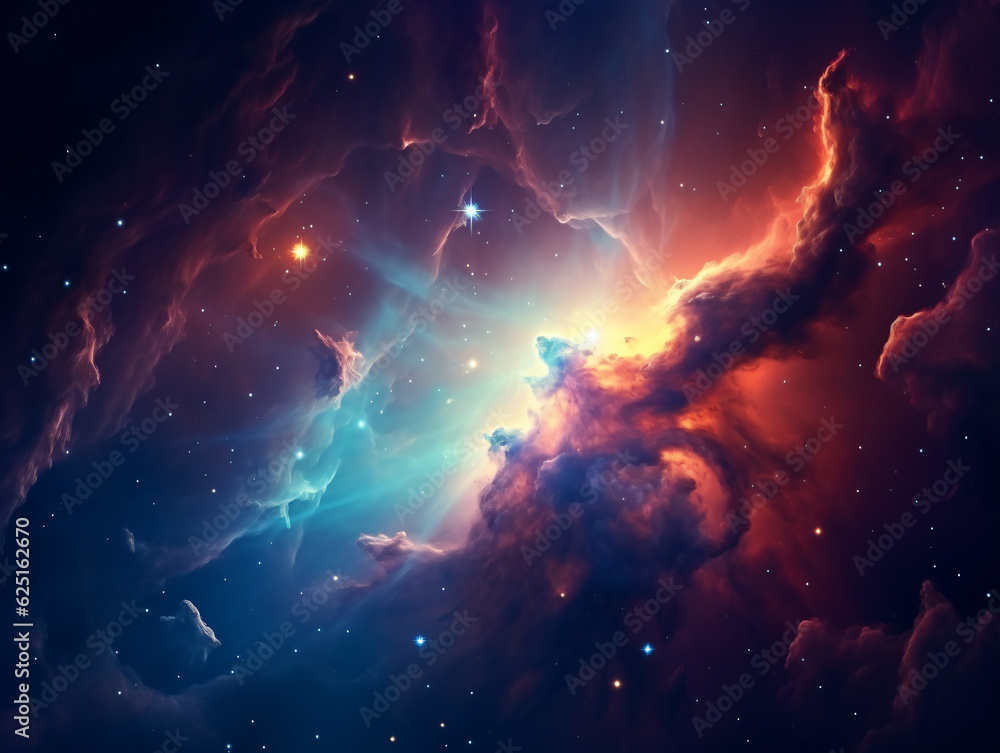 A Colorful Cloud Nebula in the Expansive Cosmos, Illuminated by Starry Nights and Supernovas, Crafting a Breathtaking Universe Science Astronomy Background Generative ai