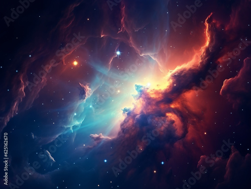 A Colorful Cloud Nebula in the Expansive Cosmos  Illuminated by Starry Nights and Supernovas  Crafting a Breathtaking Universe Science Astronomy Background Generative ai