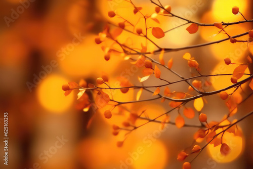 Autumn Tree Branches On Defocused Orange Background. Generative AI