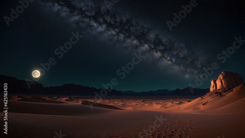 Landscape of the Sahara desert at night with full moon and stars © McClerish
