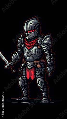 Pixel art knight character for RPG game, character in retro style for 8 bit game