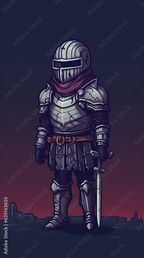 Fototapeta premium Pixel art knight character for RPG game, character in retro style for 8 bit game