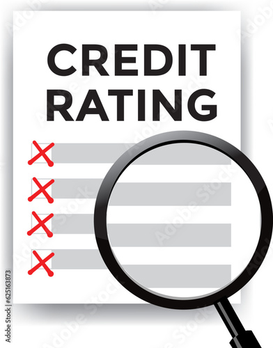 credit rating paper, magnifying glass, vector illustration 