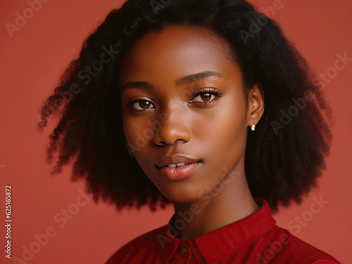 Portrait of a black woman in a red shirt
