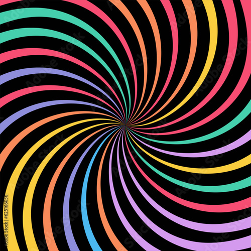 Colorful swirl pattern background. Spiral vortex rays vector art.