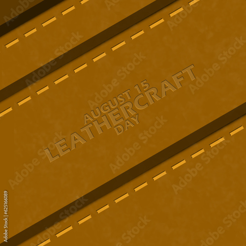 A pile of Leather freshly sewn and stamped with bold text by a leather craftsman to celebrate National Leathercraft Day on August 15