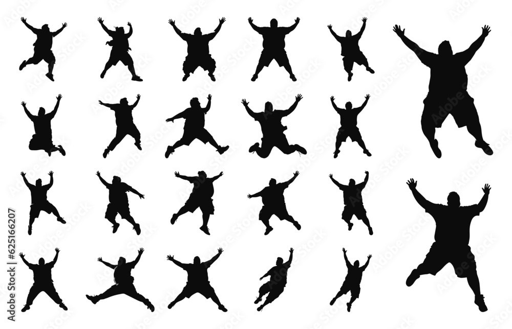 fat man jumping silhouettes poses