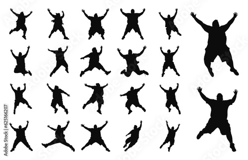 fat man jumping silhouettes poses
