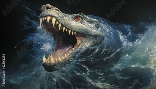 Crocodile monster in the water attack, digital painting, ai generated  © Tanja Mikkelsen 