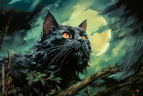 Cat in the night  digital painting  ai generated 