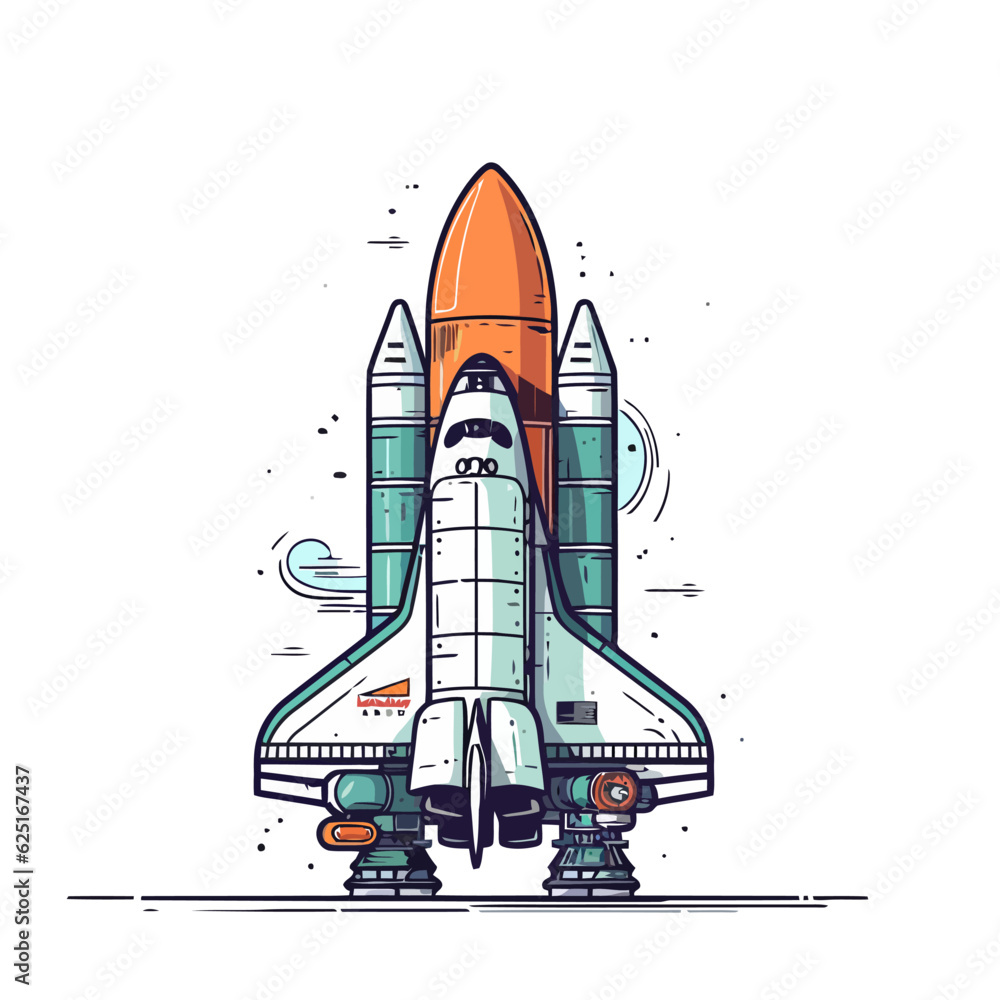 Space shuttle image. Futuristic spaceship launches into the galaxy