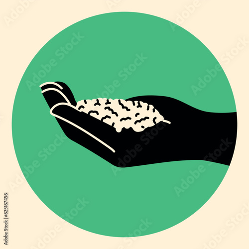 Hand holding polymer granules black line icon. Pictogram for web page