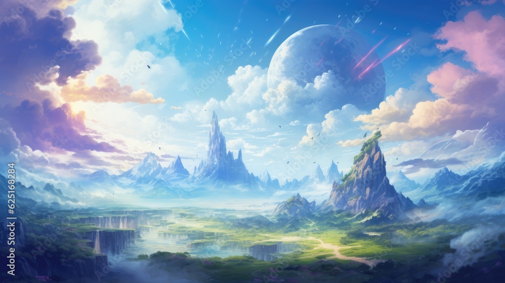 Fantasy Visual Novel Nature Landscape - obrazy, fototapety, plakaty 