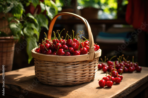 Wicker basket full of cherries