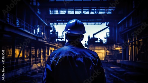 Construction Worker with Safety Helmet (Back View)