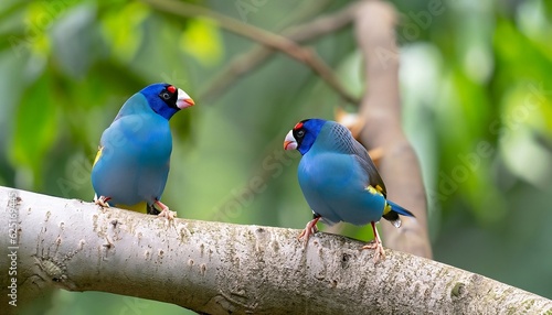 Captivating close-up and wide angle of two Gouldian finches
