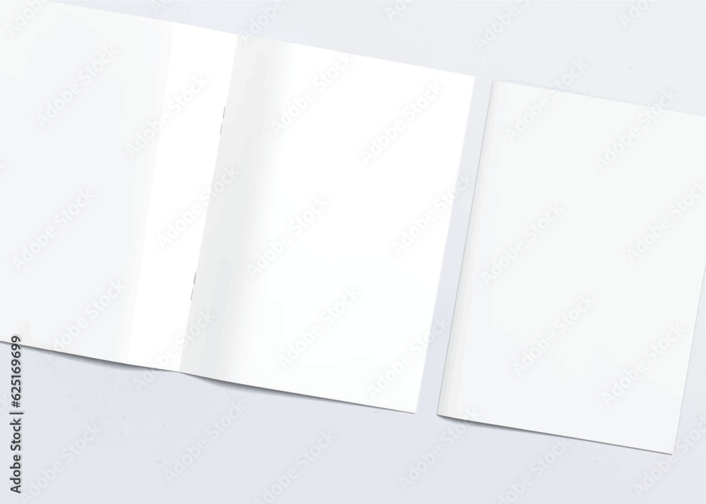 Realistic empty blank A4/A5 flyer, booklet, half-fold, brochure, leaflet, book presentation template design. Window and leaves shadow overlay, isolated on white background. 3D Vector Illustration. Realistic empty blank A4/A5 flyer, booklet, half-fold, brochure, leaflet, book presentation template design. Window and leaves shadow overlay, isolated on white background. 3D Vector Illustration.