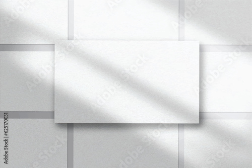 Realistic pattern elegant and minimalist white blank business card mockup powerpoint presentation . 3D vector illustration. Windows shadow and leaves overlay on isolated background.