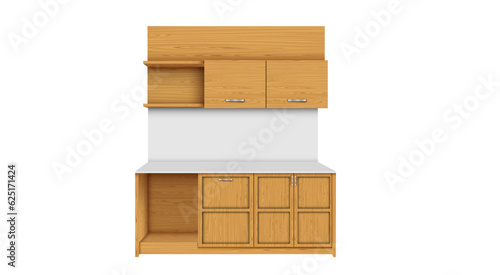 wooden kitchen cabinet on the white background