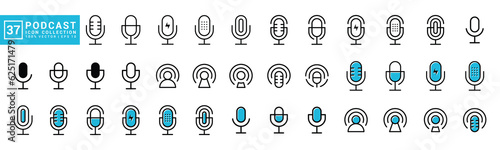 Collection of podcast icons, microphone, chat, conversation, editable and resizable EPS 10.