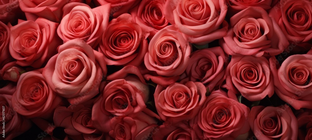 Flowers background banner texture - Closeup red beautiful blooming roses rose (rosa) Generative Ai Flowers background banner texture - Closeup red beautiful blooming roses rose (rosa) Generative Ai
