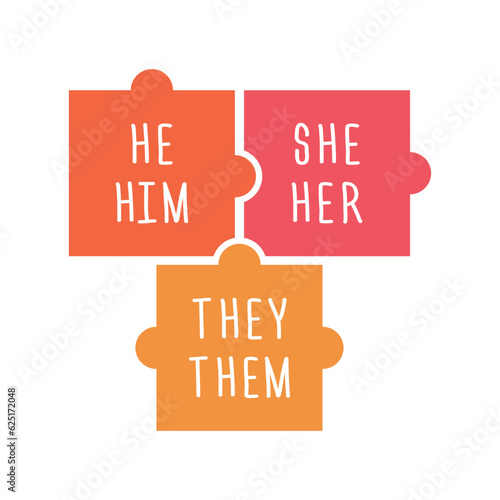 Puzzles with gender pronouns on them. LGBTQ. Gender equality