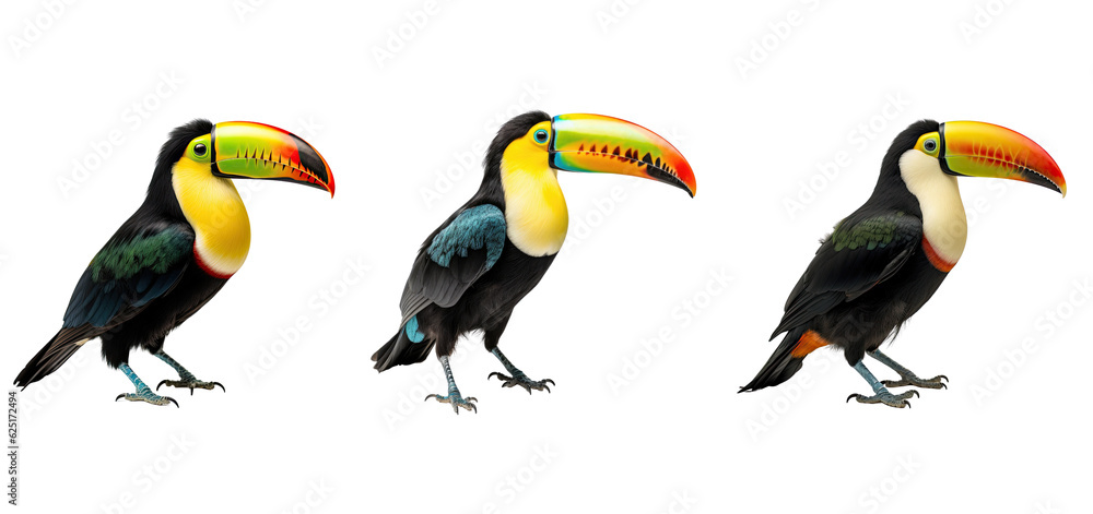 Naklejka premium set of 3 toucans isolated on transparent background