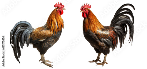 set of 3 roosters isolated on transparent background