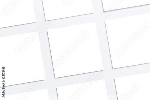 Realistic pattern square elegant and minimalist white blank business card mockup presentation. 3D vector illustration. Windows shadow and leaves overlay on isolated background.