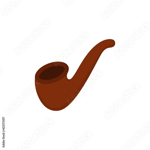 Flat Tobacco Pipe with Chamber, Thin Hollow Stem and Mouthpiece vector illustration on white background