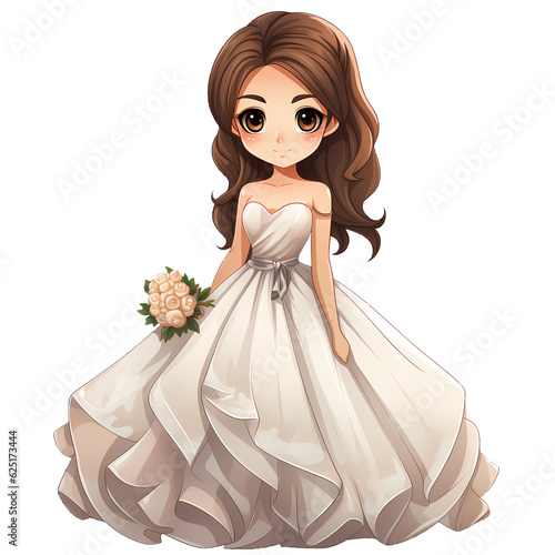 Cute Young Girl Wedding 2d Illustration