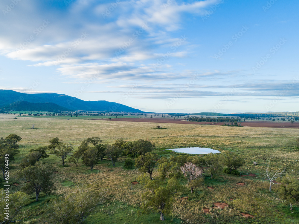 Farm dam in rural environment seen from drone Farm dam in rural environment seen from drone